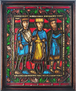 A stained glass panel depicting The Three Kings
