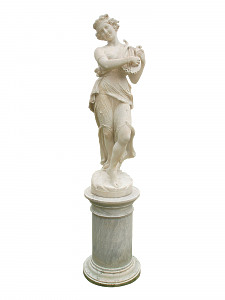 A mind 19th Century marble figure of a maiden playing the lyre on a circular marble pedestal