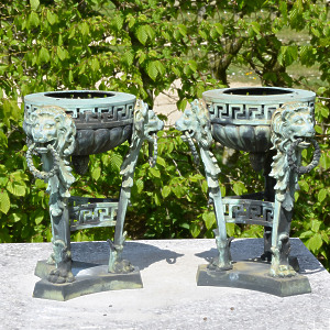 A pair of bronze braziers