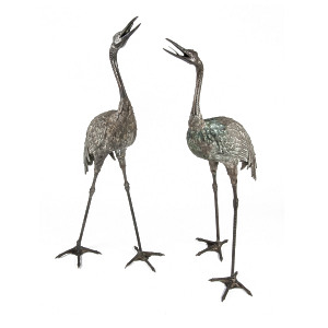 A pair of Japanese Meiji Period (1868 – 1912) bronze cranes