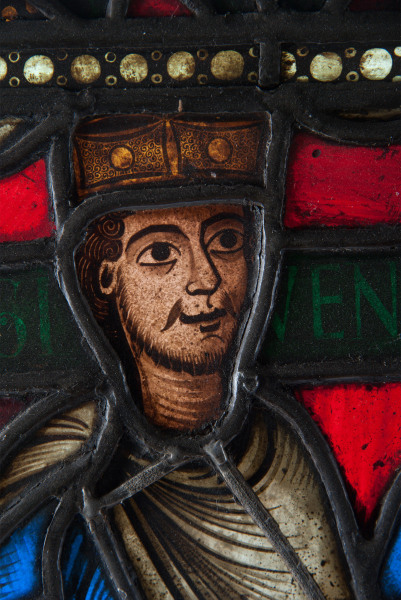 A stained glass panel depicting The Three Kings