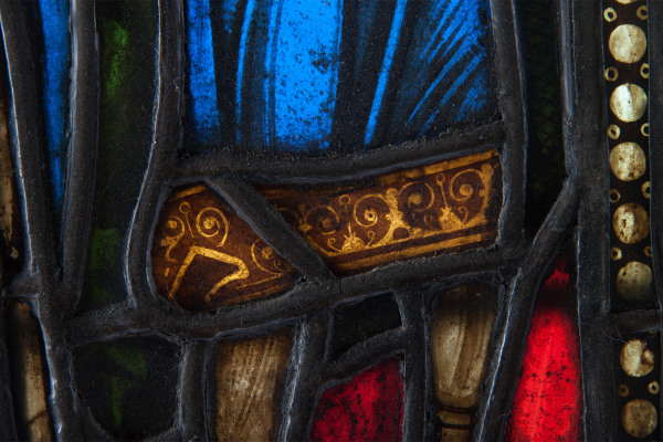 A stained glass panel depicting The Three Kings