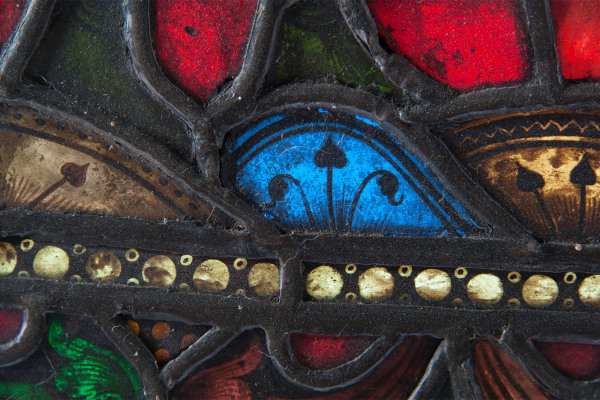 A stained glass panel depicting The Three Kings