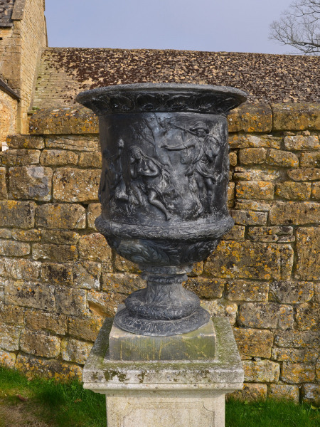 A large pair of 19th century lead urns