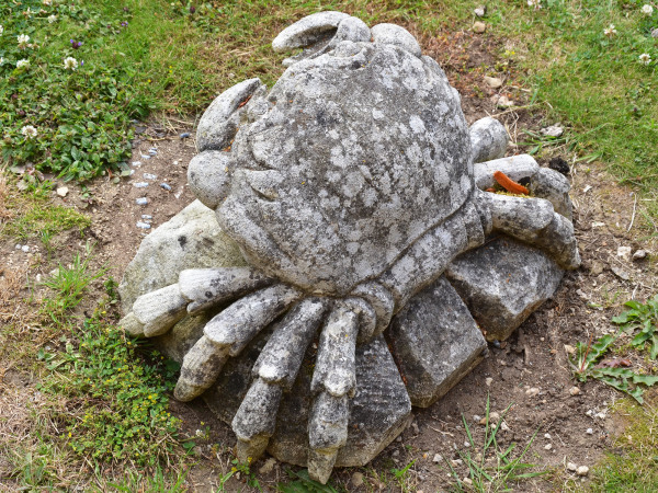 A large late 20th century Italian carved limestone crab