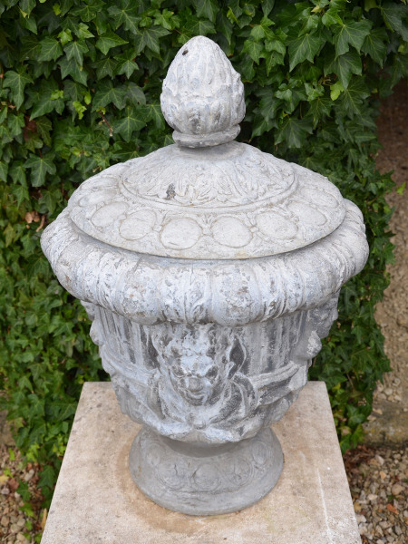A pair of mid 20th century lead finial urns 