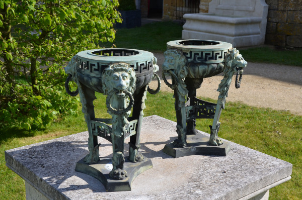 A pair of bronze braziers