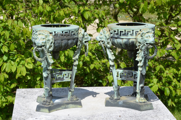 A pair of bronze braziers