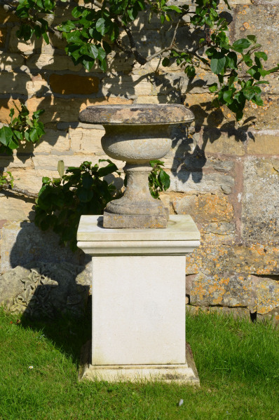 A pair of 19th century Bath stone tazza shaped urns