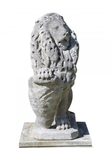  A late 19th century, circa 1890, weathered marble seated lion
