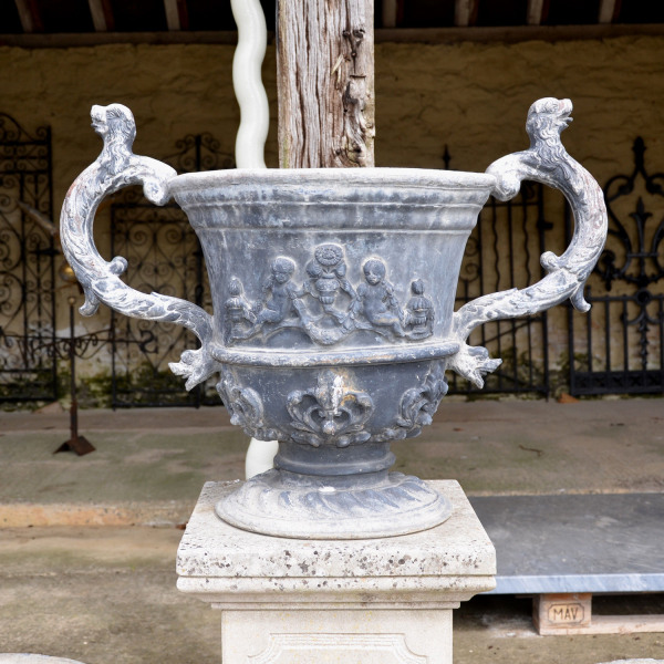 A pair of large late 19th century lead urns