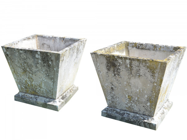 A pair of mid 20th century square stone planters of taper form 