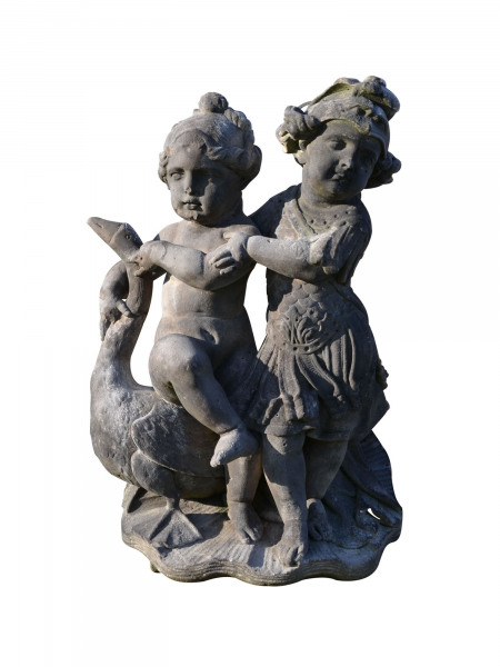 A late 17th century Dutch carved sandstone allegorical group of Jupiter and Mercury