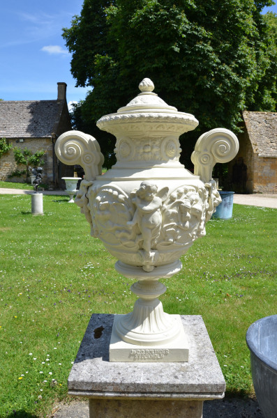  A decorative cast iron urn in the renaissance style