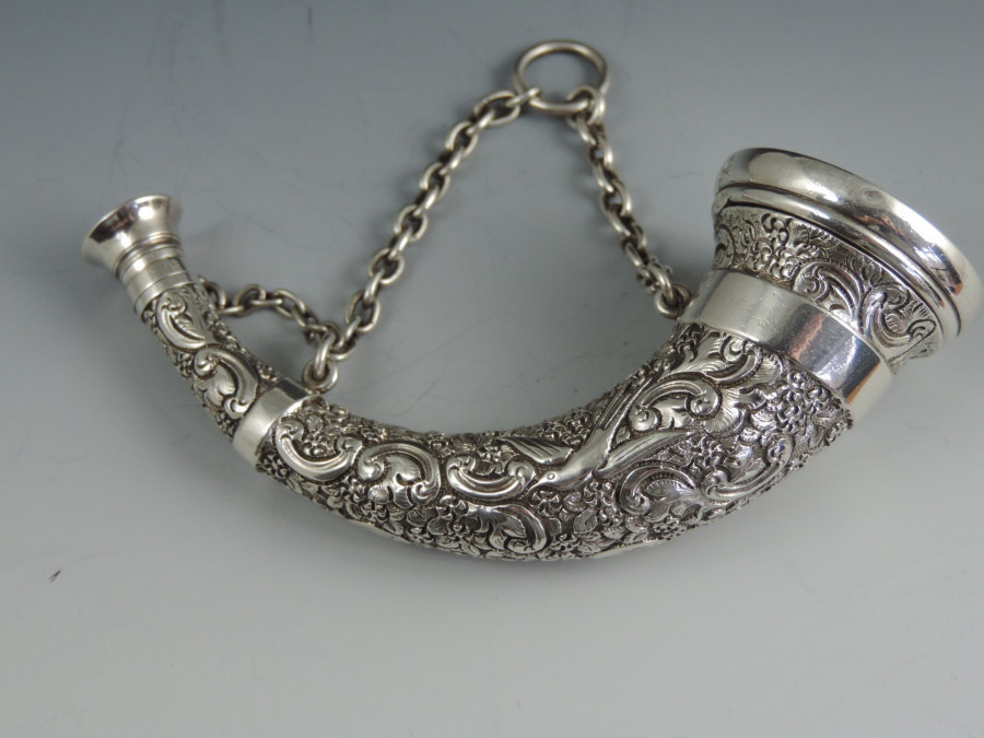 Victorian Novelty Silver Horn Shaped Combined Scent Bottle Vinaigrette ' by SAMPSON  MORDAN & CO, London - Steppes Hill Farm Antiques Ltd